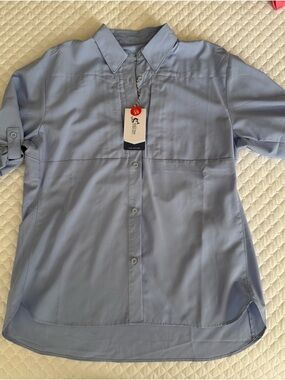 Worldwide Sportsman Light Blue Long-Sleeve Button Front Women’s Shirt